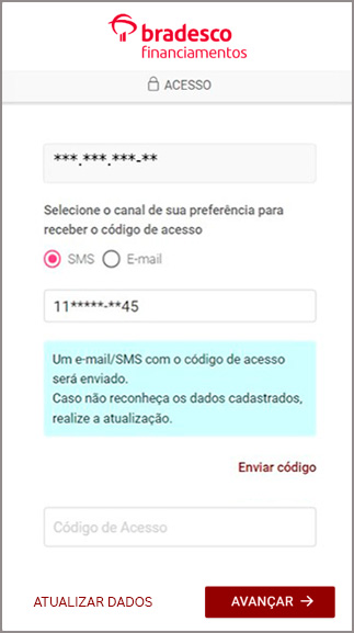 Tela de primeiro acesso no aplicativo de celular