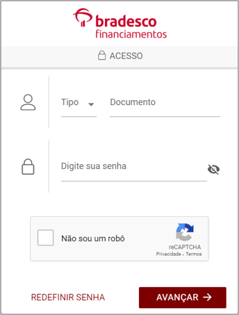 Tela de primeiro acesso no aplicativo de celular